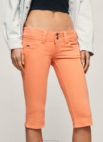 Women Peach Pepe Jeans Cropped Fit Denim Shorts 60J40528 - Image 3