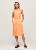 Women Peach Pepe Jeans Lapel Collar Dress 60J40212