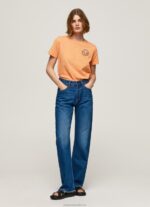 Women Peach Pepe Jeans Logo Print T-Shirt 60J40394 - Image 2