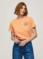 Women Peach Pepe Jeans Logo Print T-Shirt 60J40394