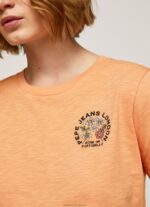 Women Peach Pepe Jeans Logo Print T-Shirt 60J40394 - Image 3