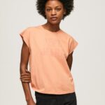 Women Peach Pepe Jeans Logo Print T-Shirt 60J40434