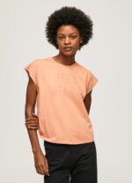 Women Peach Pepe Jeans Logo Print T-Shirt 60J40434