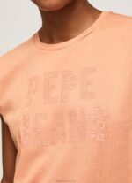 Women Peach Pepe Jeans Logo Print T-Shirt 60J40434 - Image 3