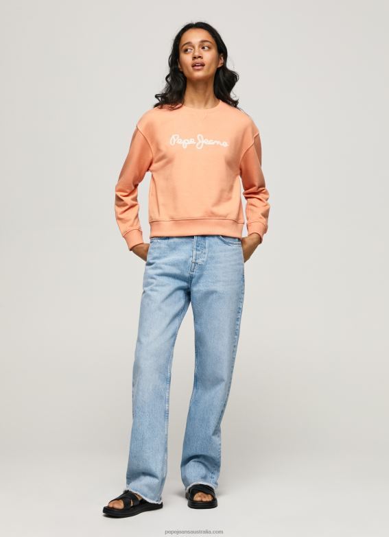 women_peach_pepe_jeans_logo_printed_jumper_60j40274.jpg Women Peach Pepe Jeans Logo Printed Jumper 60J40274 - Image 1