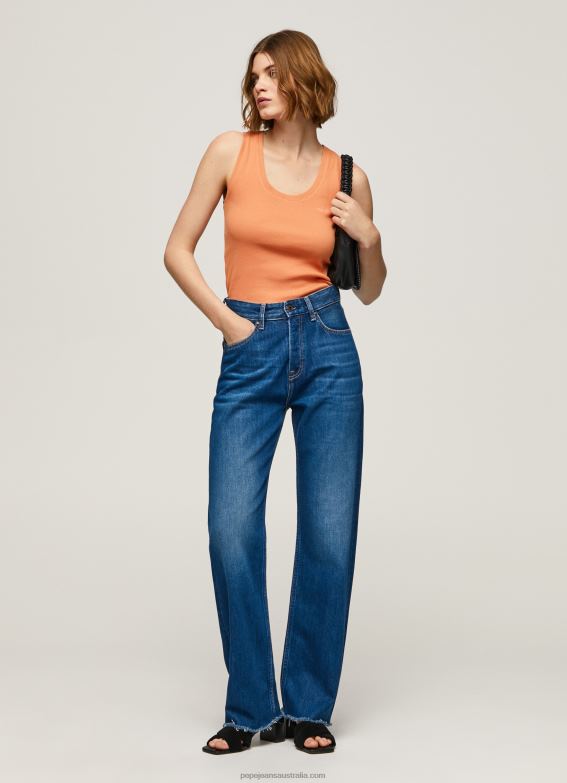 women_peach_pepe_jeans_ribbed_armhole_sleeved_t_shirt_60j40398.jpg Women Peach Pepe Jeans Ribbed Armhole-Sleeved T-Shirt 60J40398 - Image 1