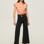 Women Peach Pepe Jeans Short Sleeved Utility Shirt 60J40340