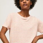 Women Peach Pepe Jeans Striped Print T-Shirt 60J40386