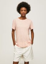 Women Peach Pepe Jeans Striped Print T-Shirt 60J40386 - Image 3