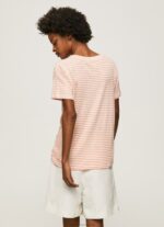 Women Peach Pepe Jeans Striped Print T-Shirt 60J40386 - Image 4
