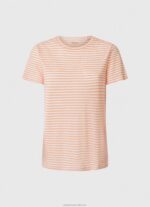 Women Peach Pepe Jeans Striped Print T-Shirt 60J40386 - Image 5
