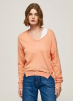 Women Peach Pepe Jeans V Neckline Relaxed Fit Jersey 60J40241 - Image 2