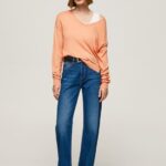 Women Peach Pepe Jeans V Neckline Relaxed Fit Jersey 60J40241
