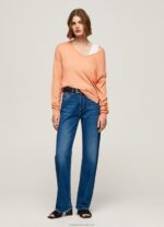 Women Peach Pepe Jeans V Neckline Relaxed Fit Jersey 60J40241