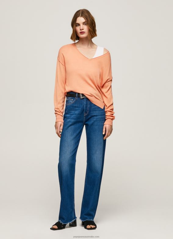 women_peach_pepe_jeans_v_neckline_relaxed_fit_jersey_60j40241.jpg Women Peach Pepe Jeans V Neckline Relaxed Fit Jersey 60J40241 - Image 1