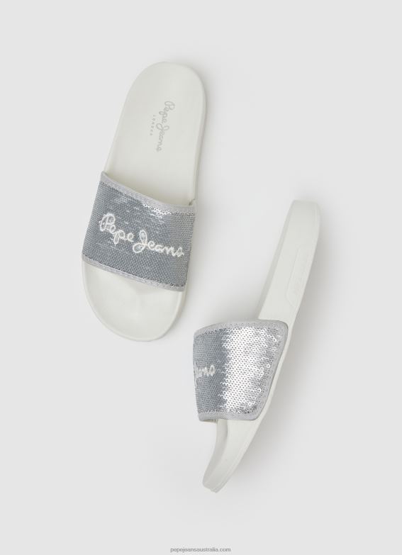 Women Pearl Silver Pepe Jeans Slider Sweet Beach Flip Flops 60J40694 - Image 2