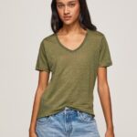 Women Range Pepe Jeans Linen V-Neck T-Shirt 60J40468