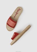 Women Red Dahlia Pepe Jeans Siva Berry Leather Sandals 60J40679 - Image 2