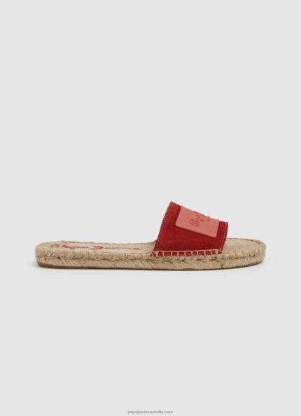 Women Red Dahlia Pepe Jeans Siva Berry Leather Sandals 60J40679