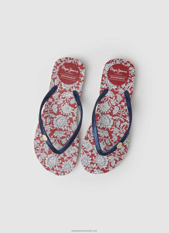 Women Red Pepe Jeans Floral Rake Beach Flip Flops 60J40702 - Image 2