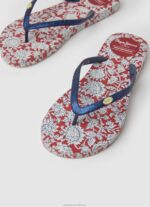 Women Red Pepe Jeans Floral Rake Beach Flip Flops 60J40702 - Image 3