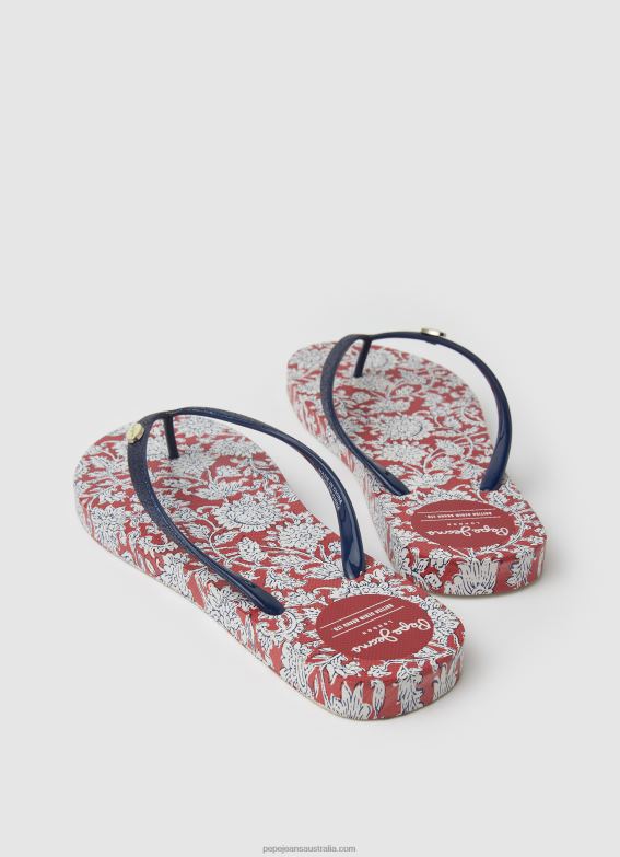 Women Red Pepe Jeans Floral Rake Beach Flip Flops 60J40702 - Image 4