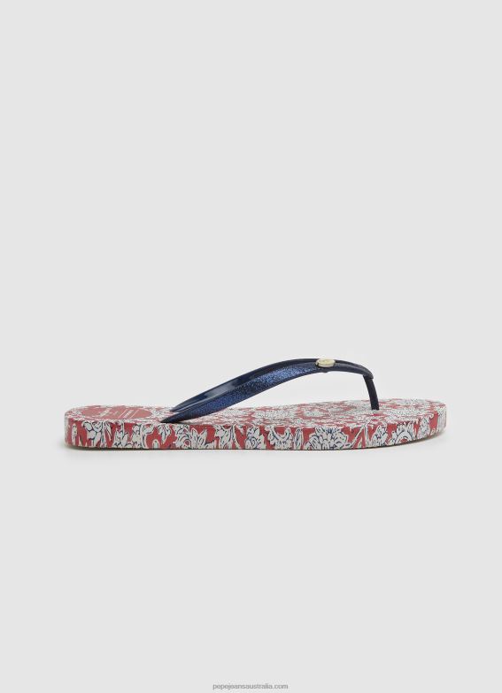 Women Red Pepe Jeans Floral Rake Beach Flip Flops 60J40702 - Image 1