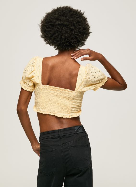 Women Shine Pepe Jeans Cotton Top With Openwork Details 60J40331 - Image 4