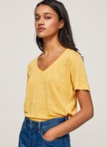 Women Shine Pepe Jeans Linen V-Neck T-Shirt 60J40453