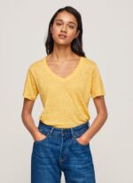 Women Shine Pepe Jeans Linen V-Neck T-Shirt 60J40453 - Image 3
