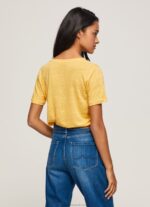 Women Shine Pepe Jeans Linen V-Neck T-Shirt 60J40453 - Image 4