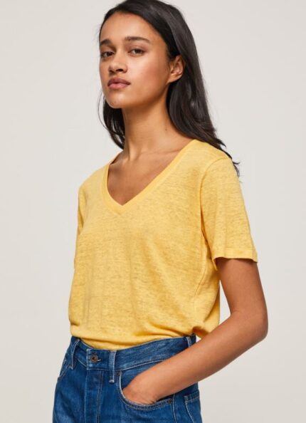 Women Shine Pepe Jeans Linen V-Neck T-Shirt 60J40453