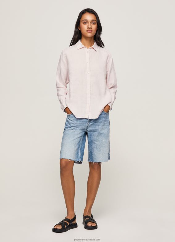 Women Soft Pink Pepe Jeans Striped Print Regular Fit Shirt 60J40332 - Image 2
