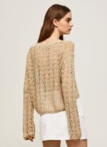 Women Stone Pepe Jeans Cropped Knit Openwork Cardigan 60J40233 - Image 5