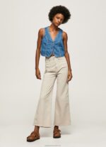 Women Stone Pepe Jeans Flared Cotton Trousers 60J40312