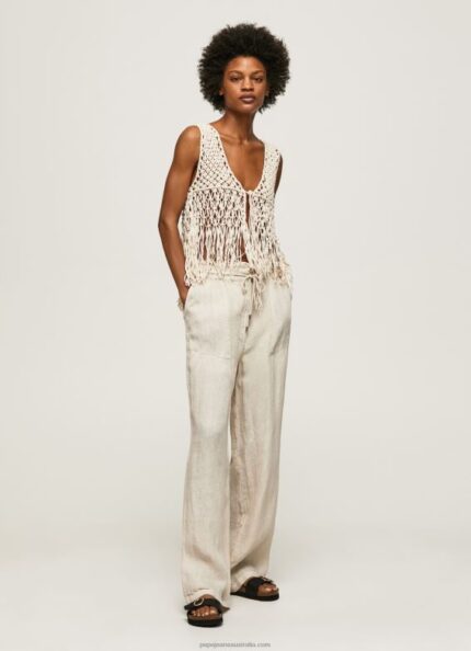 Women Stone Pepe Jeans Linen Palazzo Trousers 60J40301