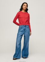 Women Studio Red Pepe Jeans Cotton Jersey With Openwork Details 60J40259 - Image 2