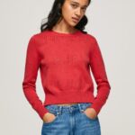 Women Studio Red Pepe Jeans Cotton Jersey With Openwork Details 60J40259