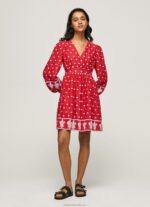 Women Studio Red Pepe Jeans Dress With Embroidered Details 60J40216