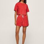 Women Studio Red Pepe Jeans Embroidered Logo Sporty Shorts 60J40531