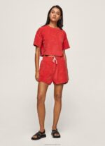 Women Studio Red Pepe Jeans Embroidered Logo Sporty Shorts 60J40531