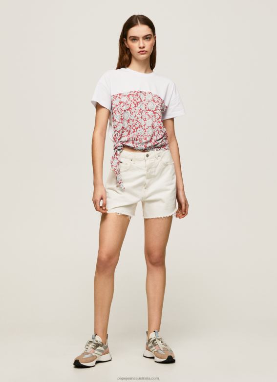 Women Studio Red Pepe Jeans Floral Printed Cotton T-Shirt 60J40380 - Image 2