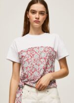 Women Studio Red Pepe Jeans Floral Printed Cotton T-Shirt 60J40380