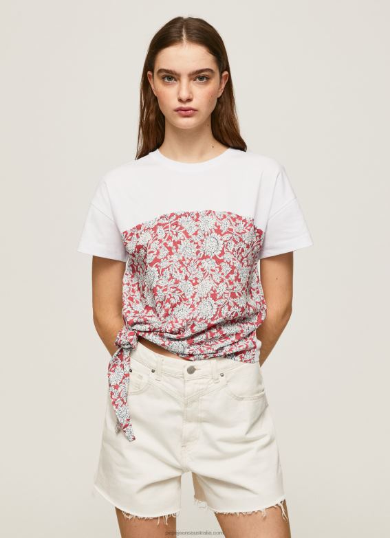 Women Studio Red Pepe Jeans Floral Printed Cotton T-Shirt 60J40380 - Image 3