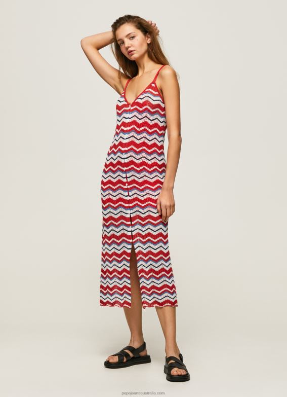 Women Studio Red Pepe Jeans Frida Zig-Zag Knit Dress 60J40170 - Image 2