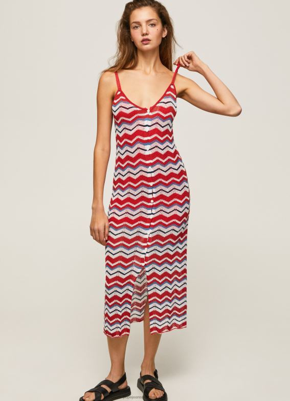 Women Studio Red Pepe Jeans Frida Zig-Zag Knit Dress 60J40170 - Image 1