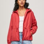 Women Studio Red Pepe Jeans Hooded Windbreaker Jacket 60J40129