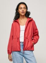 Women Studio Red Pepe Jeans Hooded Windbreaker Jacket 60J40129