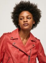 Women Studio Red Pepe Jeans Lamb Leather Biker Jacket 60J40105 - Image 4