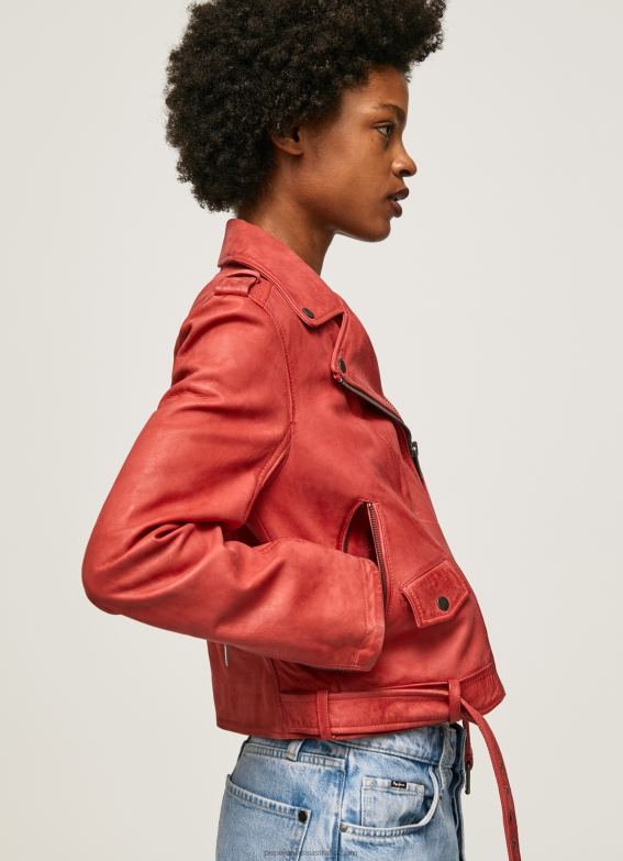 women_studio_red_pepe_jeans_lamb_leather_biker_jacket_60j40105.jpg Women Studio Red Pepe Jeans Lamb Leather Biker Jacket 60J40105 - Image 1